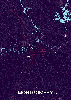 Montgomery Alabama Map - Dark Aesthetic
