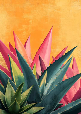 Aloe with Pink Spikes | Sunset Glow Succulent Art