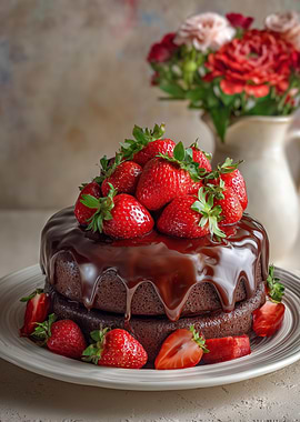 Chocolate Cake with Strawberries