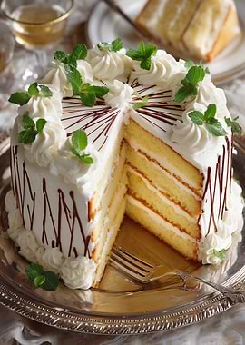 Elegant Layer Cake with Mint Garnish