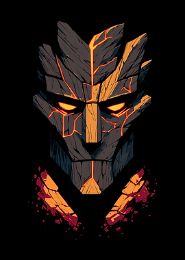 Stone Golem Face with Lava Cracks