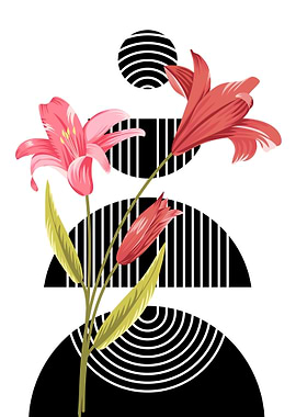 Floral Arrangement with Geometric Shapes