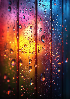 Rainbow Raindrops on Glass