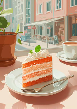 Cake Slice and Coffee at Cafe