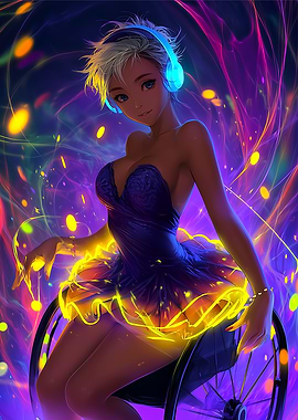 Anime Girl in Wheelchair with Headphones