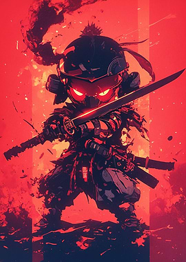 Red Ninja Warrior with Katana