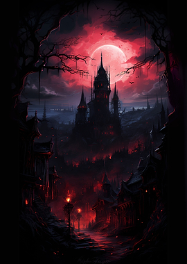 Dark Castle Under a Red Moon