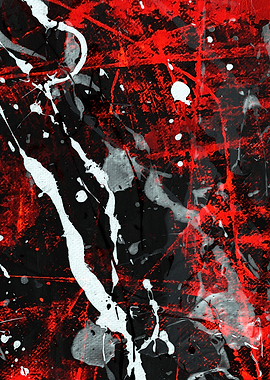 Abstract Red, White, and Black Painting