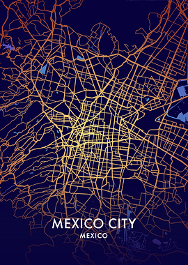Mexico City Map - Golden Lines