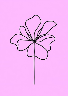 Minimalist Flower Line Art on Pink