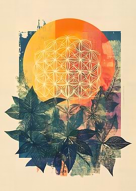 Geometric Flower of Life with Leaves