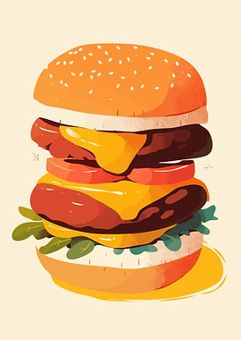 Cute Minimalist Burger Art Illustration