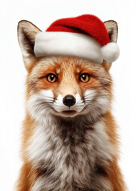 Christmas Fox wearing a Santa hat