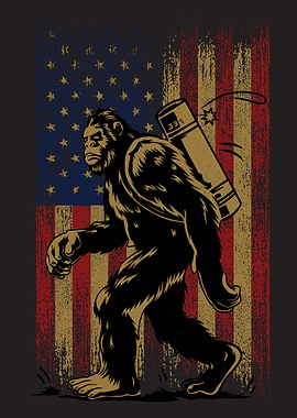 Bigfoot with Dynamite and American Flag