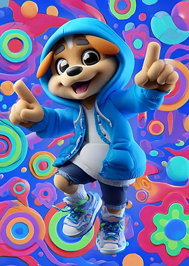 Cartoon Dog in Blue Hoodie