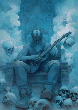 King with Guitar on Skull Throne