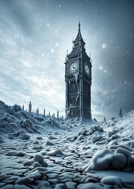 Frozen Big Ben in Winter Landscape