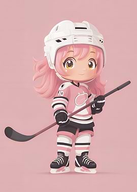 Chibi Hockey Player with Pink Hair