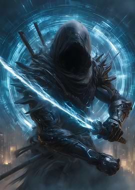 Cyberpunk Ninja with Electric Sword
