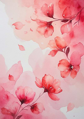 Soft Watercolor Blossoms: Gentle Red Floral Painting