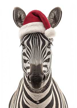 Christmas Zebra with Santa Hat