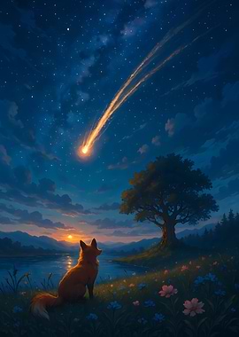 Fox Watching a Shooting Star