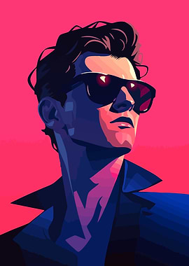 Retro Synth Man Portrait Art Minimalist Illustration