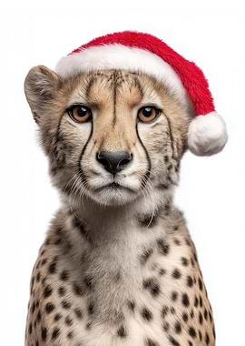 Cheetah Cub with Christmas Santa Hat