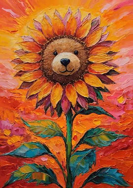 Teddy Bear Sunflower Painting