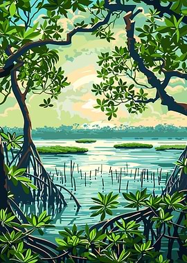 Mangrove Forest Landscape Illustration