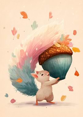 Squirrel carrying a giant acorn