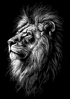 Lion Portrait in Black and White