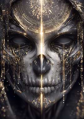 Cyberpunk Skull with Golden Accents
