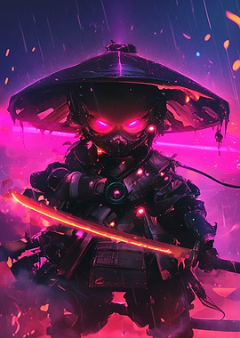 Cyberpunk Samurai Warrior with Glowing Sword