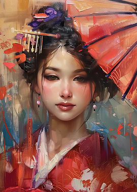 Portrait of a Geisha with Umbrella