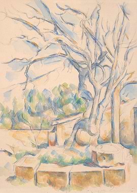Watercolor Tree and Building Landscape