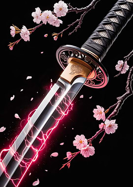 Blood Blossom Katana – Crimson Energy in the Dark