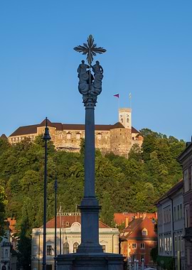 Holy Trinity Column And Ljubljana Castle