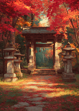 Japanese Torii gate in autumn