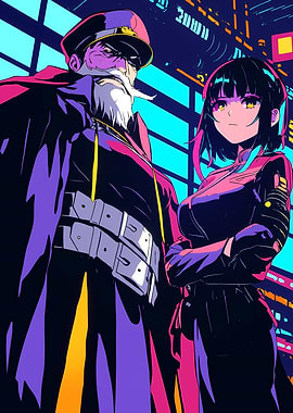 Anime-Style Duo in Cyberpunk Setting