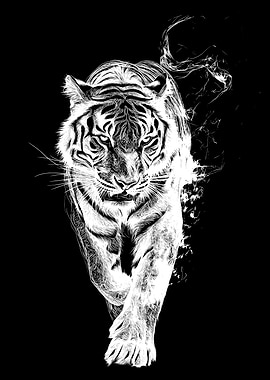 White Tiger on Black Background