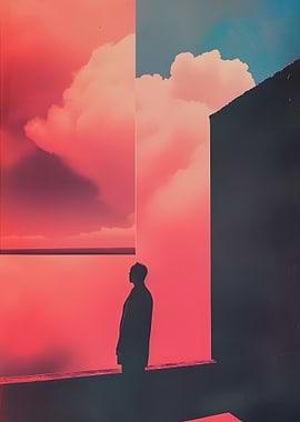 Silhouette Gazing at Pink Sky