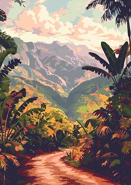 Tropical Landscape with Mountain View