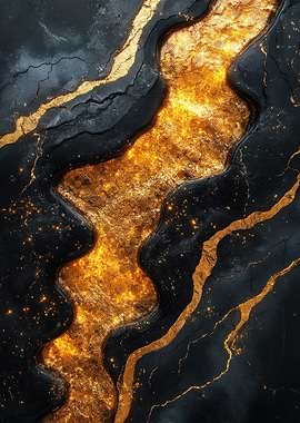 Abstract Gold River on Black Texture