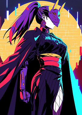 Cyberpunk Woman with Mask and Ponytail