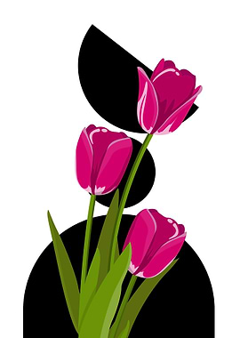 Tulips with Abstract Black Shapes
