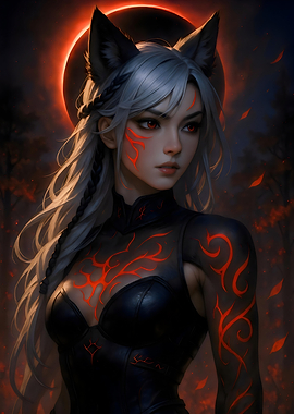 Fox Warrior with Red Tattoos