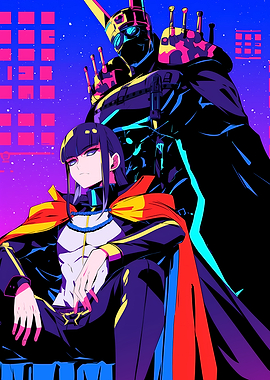 Anime Duo in Cyberpunk Cityscape