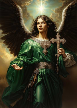 Archangel Raphael in Green Robe with Cross