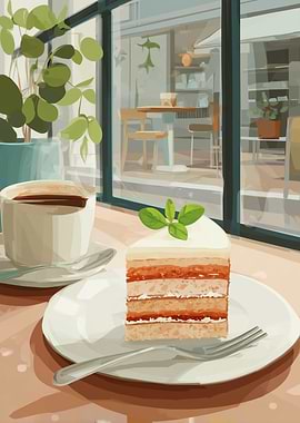 Cake and Coffee by the Window